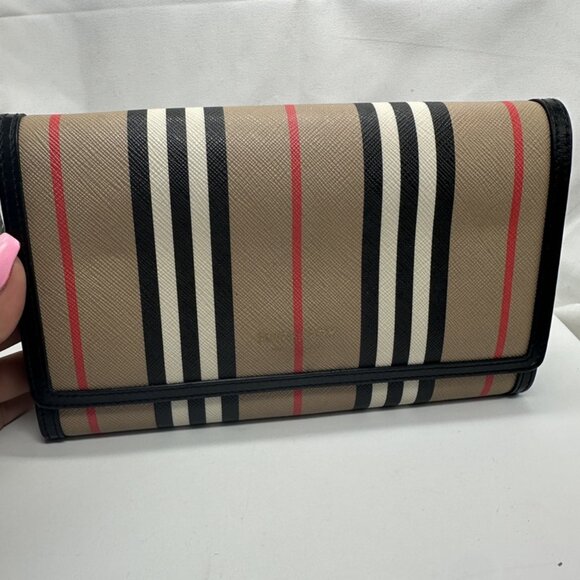 Burberry E-Canvas Icon Stripe Hannah Wallet Archive Beige - Picture 1 of 8